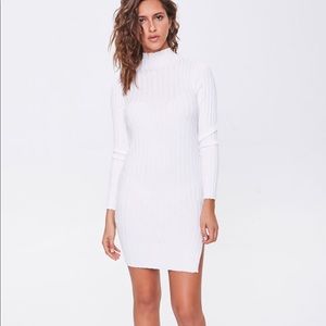 White mini turtleneck sweater dress